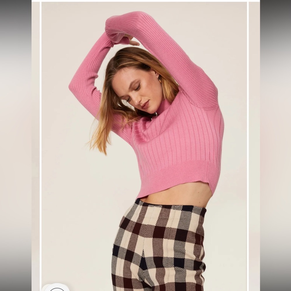 Tome Collective Pink Ribbed Merino Wool Mockneck Sweater EUC